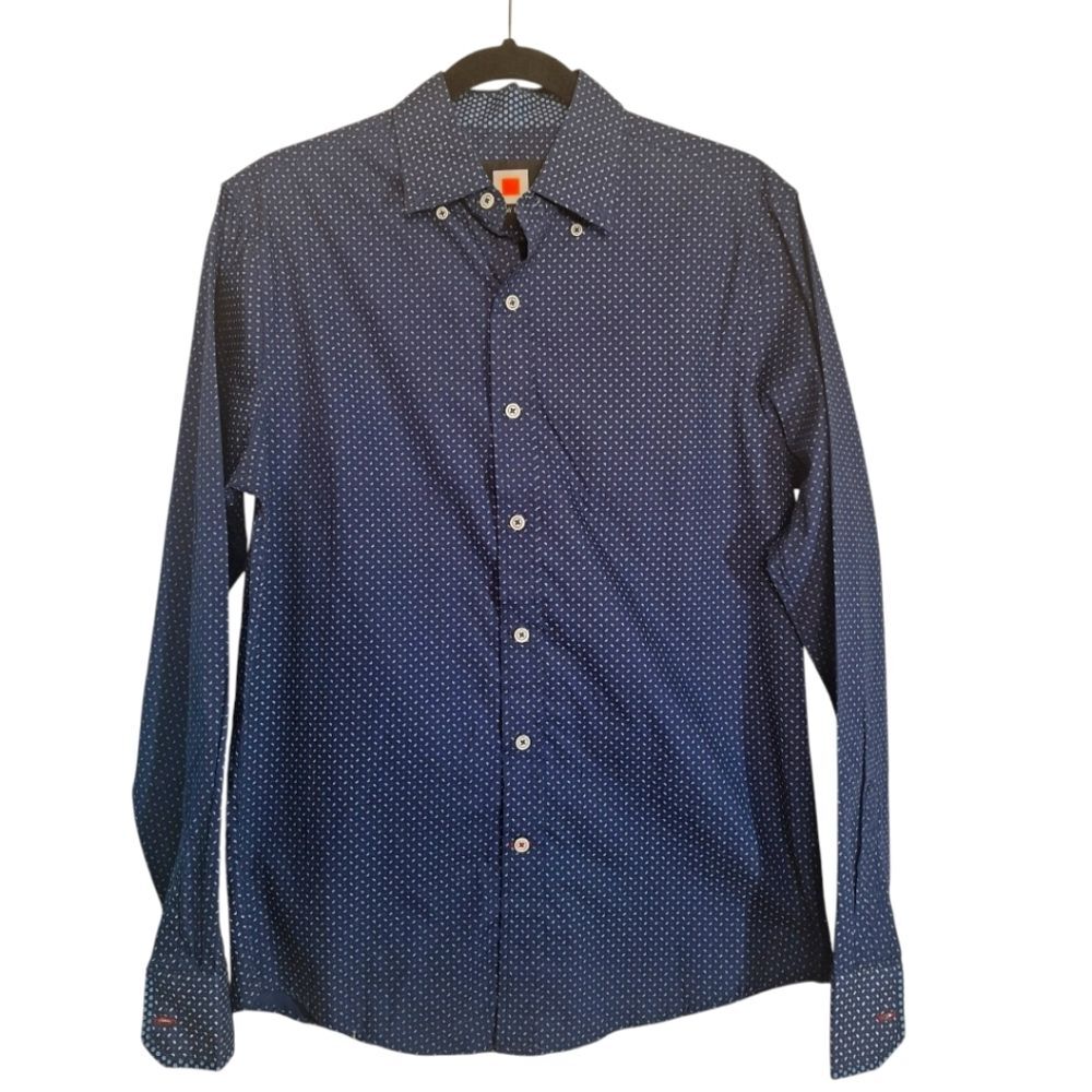 SQ Wear Button Up Shirt Long Sleeve Paisley Navy Small Mens